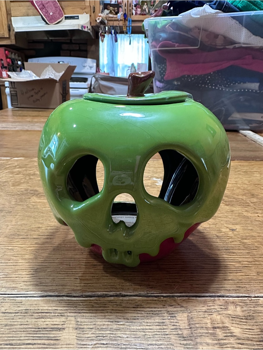 Disney Green Apple Skull Ceramic Accent with Red Drip candle holder NEW